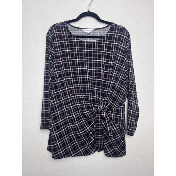 Liz Claiborne Women's Stretch Polyester Blouse 3/4 Sleeve Plaid Knot Size 2X - Picture 1 of 7